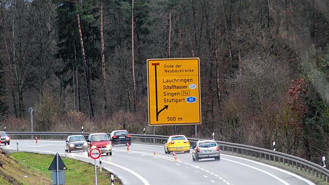 Die A 98 bei Lauchringen in Richtung Lauchringen/Stühlingen, hier vor dem jetzigen Ende der Ausbaustrecke.