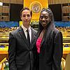 Ferhat Cicek und Rhoda Zündorf im Versammlungssaal beim UN-Zukunftsgipfel in New York. Die beiden Studierenden der Zeppelin-Uni in ...