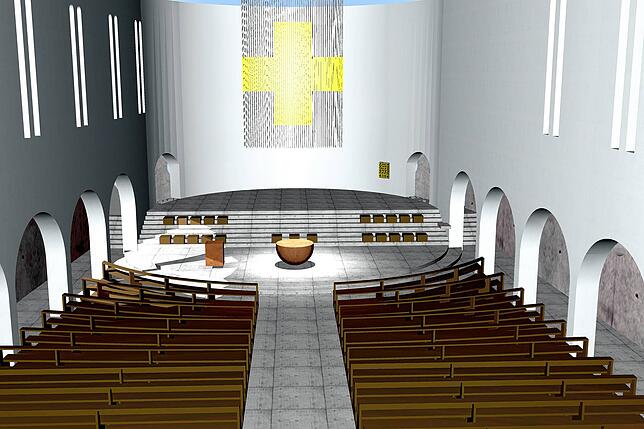 So wie in dieser Grafik soll der Innenraum der Kirche St. Oswald nach den Arbeiten einmal aussehen.