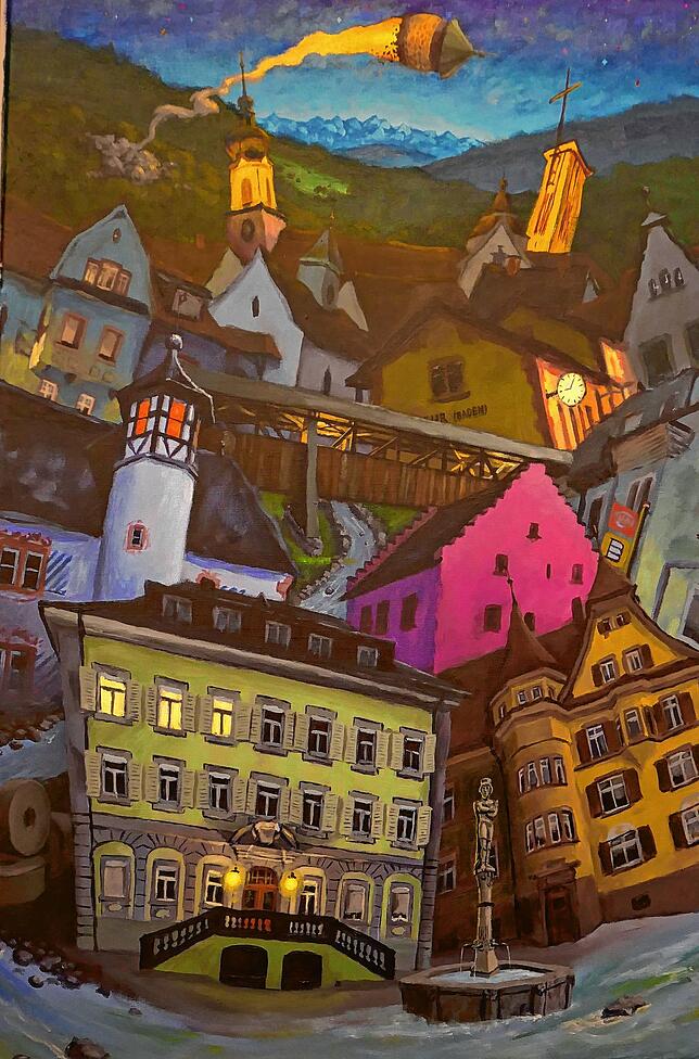 Eine Hommage an Wehr zur Fasnachtszeit hat Eduard Kasper gemalt.