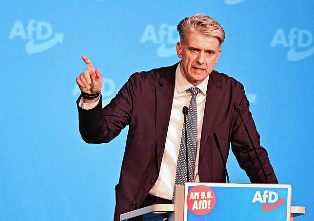 Marc Jongen, Kandidat der AfD für die Europawahl, spricht in der Donauhalle.