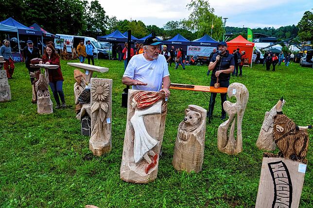 Bei der Versteigerung können die Besucher nach dem Speedcarving Wettbewerb die entstandenen Skulpturen der Kettensägenkünstler in einer ...