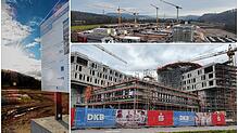 Im November 2020 war auf dem Baugrundstück für das neue Zentralkrankenhaus in Lörrach noch nichts zu sehen (links). Erste ...