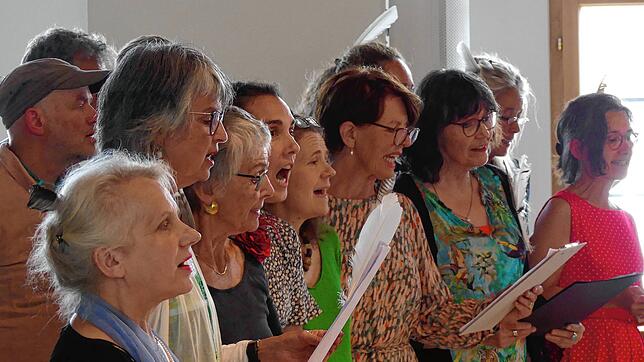 Dorle Ferbers Chor singt die Kreishymne bei der Eröffnung der Ausstellung in der Kreisgalerie Meßkirch.