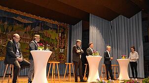Auf dem Podium diskutierten Bene Müller von Solarcomplex (von links), Regierungspräsident Carsten Gabbert, Landrat Martin Kistler, ...