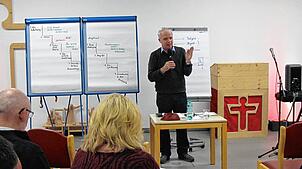 Johannes Stockmayer, hier bei einer Veranstaltung vor Beginn der Pandemie, sprach im De&lsquo;ignis-Wohnheim über die Gestaltung von ...
