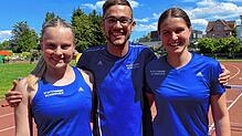 Amelie Arians (von links), Thomas Kamenzin und Fabien Braun vom TV Engen freuen sich über gute Sprint- und Wurfergebnisse beim ...