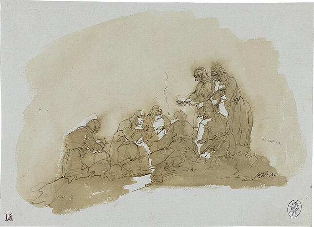 Guiseppe Bernardino Bison: „Sieben Frauen am nächtlichen Feuer sich wärmend“, um 1820/30.