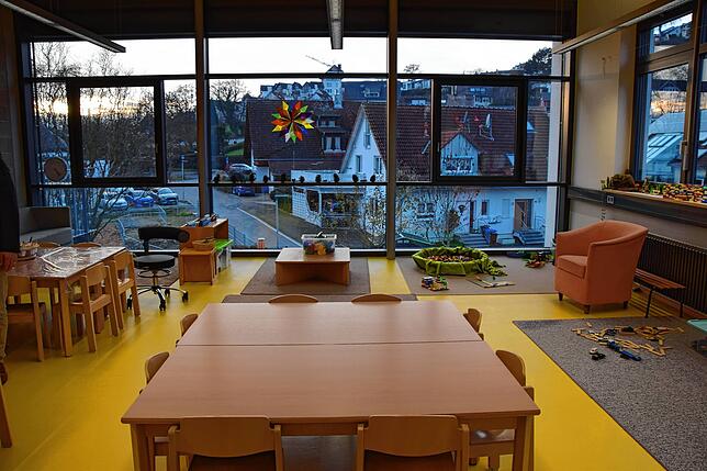 Ein Gruppenraum des provisorischen Kindergarten St. Michael in der Schule.