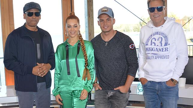 Die neue DSDS-Jury am Bodensee (von links): Sänger Xavier Naidoo, Tänzerin Oana Nechiti, Sänger Pietro Lombardi und Produzent Dieter Bohlen.