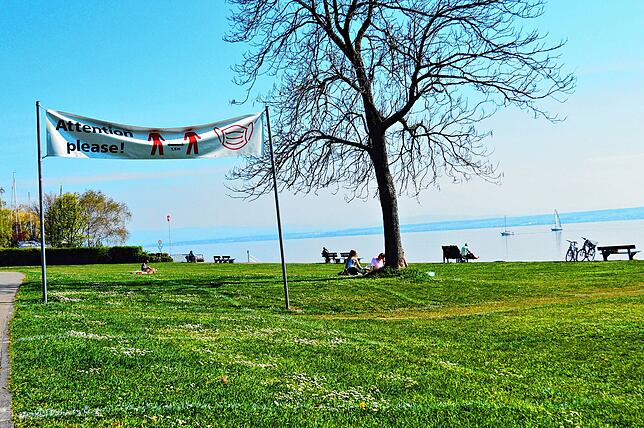 Neben den aufgezeichneten Rechtecken hat die Stadt Meersburg auch ein großes Schild auf der Liegewiese neben der Therme platziert. ...