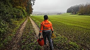 Eine Spezialistin geht über das Gebiet im schweizerischen Ort Stadel, unter dem ein Atomendlager entstehen könnte. Am 19. November hat ...