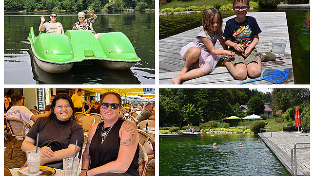 Sie genießen den Sommer in der Region (von links): Madleen Kraus und Iulia David in Bad Säckingen, Rosa (4) und Elia (7) in Birkendorf, ...
