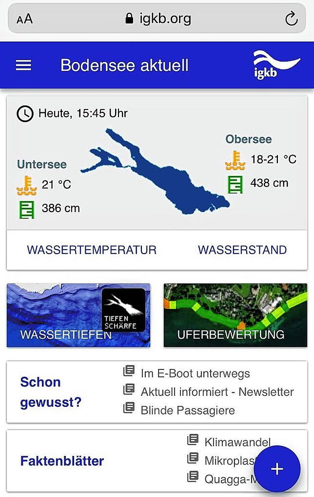 Über die App können Nutzer Daten wie die Wassertiefe abfragen, aber auch Wissenswertes zum Bodensee erfahren.