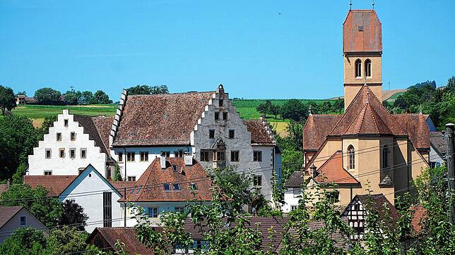 Das Schloss Blumenfeld, hier links neben der Blumenfelder Kirche St. Michael, soll bald verpachtet werden. Pächter ist Neulandia, das ...
