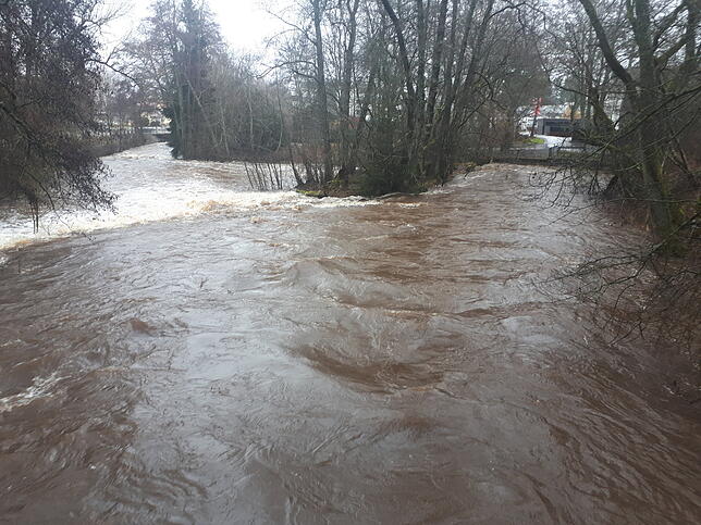 Hochwasser der Brigach am Kurgarten.