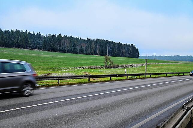 Blick von der Bundesstraße auf die Wiese, wo die Anlage entstehen soll. Die Ausrichtung der Module wäre in Richtung Peterzell und Villingen.