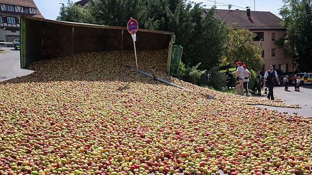 Die Äpfel bedeckten einen Großteil der Straße in Reutlingen.