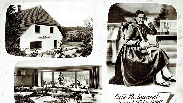 Eine alte Ansichtskarte vom "Café-Restaurant zum Heidewiebli" (Datum unbekannt). Darauf ist nicht nur die Gaststätte zu sehen, sondern ...