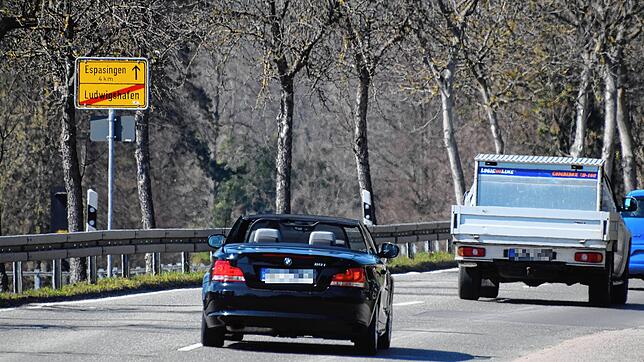 Die B&nbsp;34 zwischen Ludwigshafen und Espasingen wird in ein bis zwei Jahren zur Landesstraße abgestuft. Hier ist der Ortsausgang von ...
