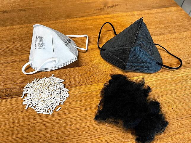 Aus alten Masken werden Pellets zur Kunststoffherstellung gemacht.