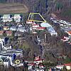 Das Kurgebiet Bad Säckingen aus der Luft. Markiert sind die Bauprojekte.