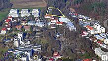 Das Kurgebiet Bad Säckingen aus der Luft. Markiert sind die Bauprojekte.