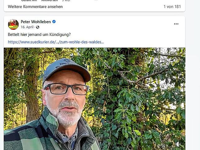 Dieser Screenshot dokumentiert es: „Bettelt hier jemand um Kündigung?“ schreibt Peter Wohlleben, der hier abgebildet ist, ...