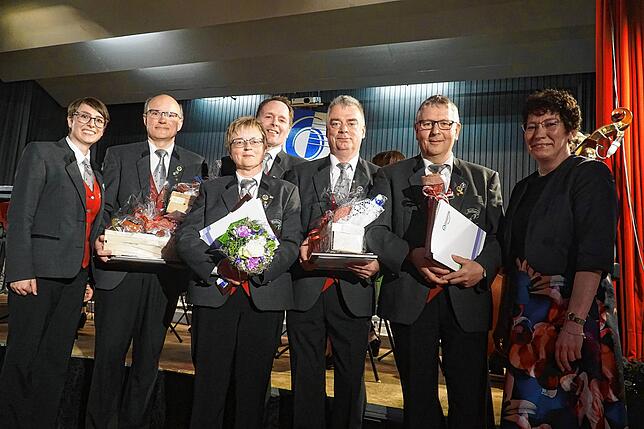 Daniela Effinger, Vorsitzende MV Brigachtal ..Jörg Schuhmann, 40Jahre..Sigrid Mink-Schwarzelbach, 50Jahre..Dietmar Wehrle, ...