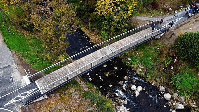 Die neue Rad- und Fußgängerbrücke über die Schlücht ist eine freitragende Stahlbauweise mit einem filigranen Design und einem ...