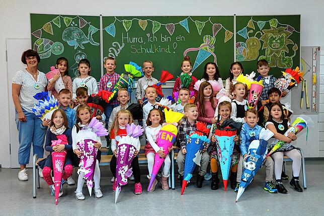 Die Klasse 1d der Friedensschule Schwenningen mit Klassenlehrerin Anja Gajski.