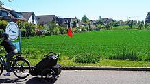 Blick auf den westlichen Ortsrand von Dingelsdorf. Links ist das Gebiet Steinrennen I zu erkennen. Das Feld ist Teil des zukünftigen ...