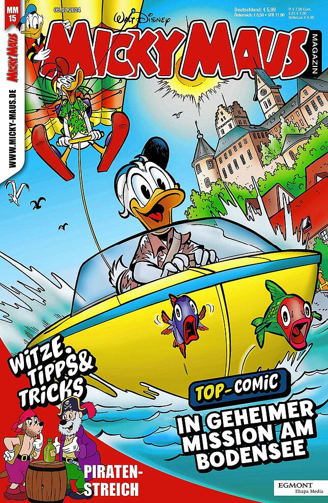 So sieht sie aus, die Titelseite des Micky-Maus-Heftes Nummer 15 mit der alten Meersburg.