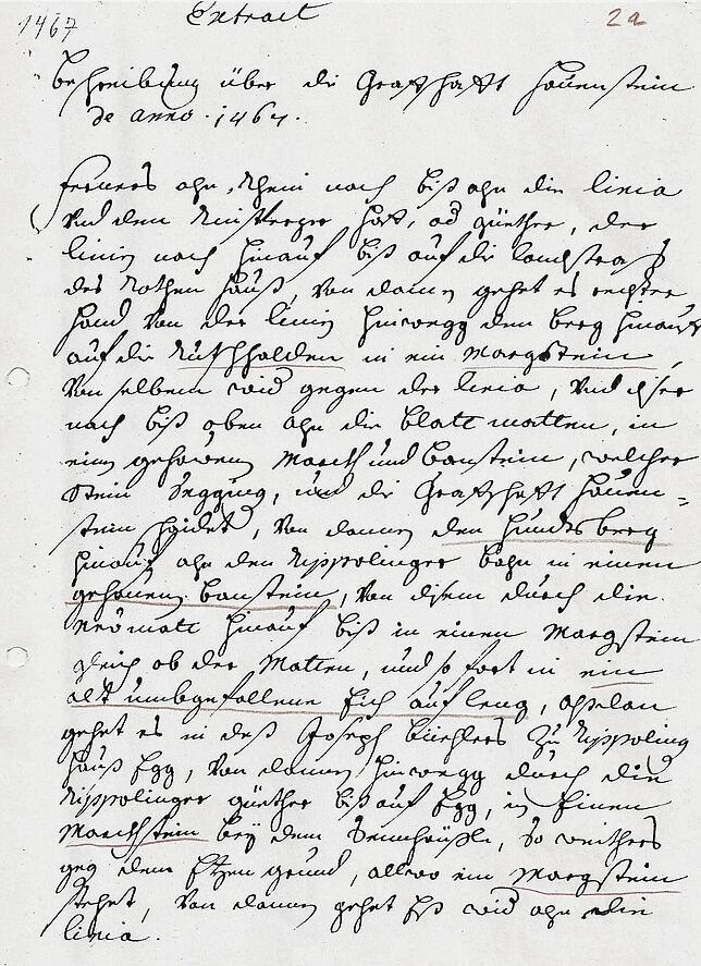 Überaus wertvoll ist diese Abschrift, in der die südwestlichste Teilstrecke des Grenzverlaufs der Grafschaft Hauenstein anno 1467 ...