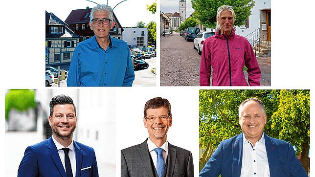 Sie alle wollen Bürgermeisterin oder Bürgermeister in Markdorf werden (oben, von links): Klaus Schultz, Heike Padberg, Alexander ...