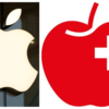 Das Apple-Logo an der Fassade eines Apple Stores und das Logo des Schweizer Obstverbandes. Der US-Konzern will den Apfel ganz für sich.