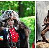 Die kanadische Indigene Laura Grizzlypaws bei einem traditionellen Tanzritual in Konstanz (links). Rechts zu sehen ist Pierre Brice als ...