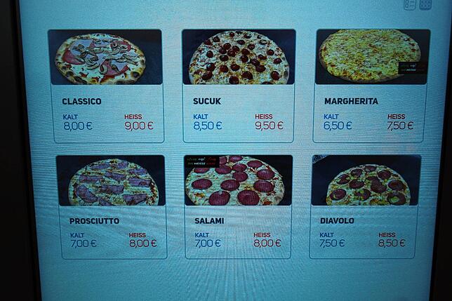 Von Margherita bis Diavolo: Im Pizza-Automat stehen sechs verschiedene Sorten zur Auswahl.