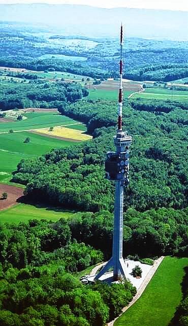 Luftbildaufnahme des St. Chrischona Turmes.