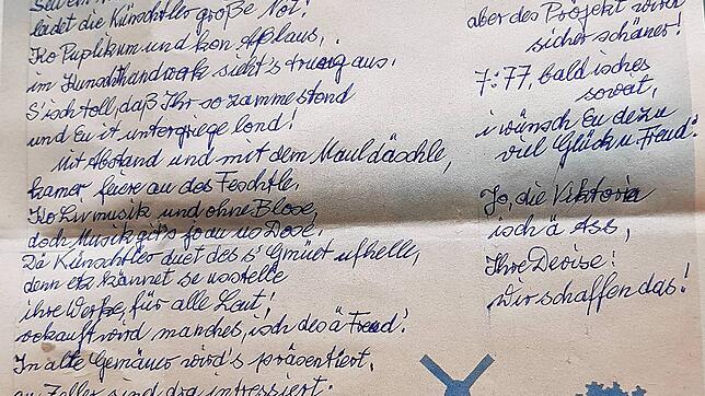 Handschriftlich auf schönem Papier hat Lore Sieber hier gedichtet.