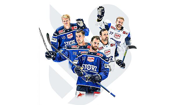 Der Wild Wings-Kapitän und seine vier Assistenten (von links): Ken André Olimb, Will Weber, Thomas Larkin, Daryl Boyle und Daniel ...