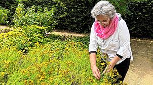 Expertin Constanze Frei im Singener Kräutergarten auf dem Landesgartenschau-Gelände.