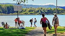 An einigen Tagen war es zu regnerisch für Baden im Untersee, hier am Campingplatz in Markelfingen.