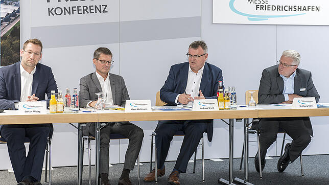 Sie stellten die Bilanz 2017 vor und gaben einen Einblick in das laufende Geschäftsjahr der Messe Friedrichshafen: (von links) Stefan ...