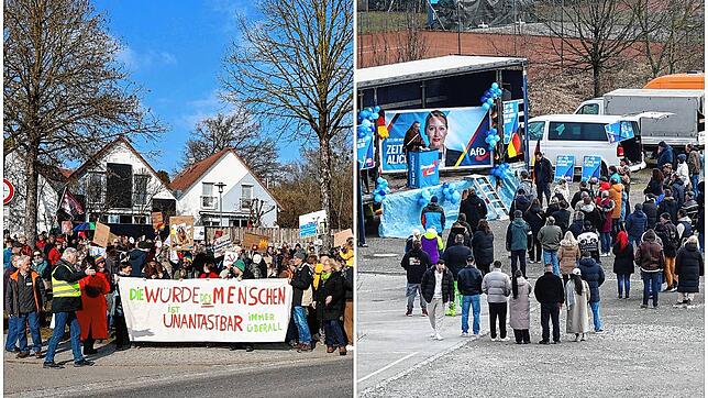 Rund 280 Teilnehmer hatte die Mahnwache des Bündnis für Demokratie und Menschenwürde Stockach (links). Bei der Kundgebung der AfD ...
