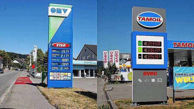 Der Tankpreis an der OMV Tankstelle in Bad Säckingen (links) ist deutlich günstiger als zur gleichen Zeit auf der anderen Seite der ...
