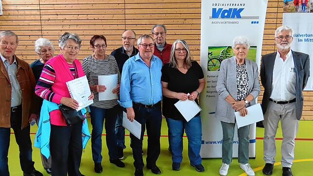 Ehrungen beim VdK (von links): Jürgen Storkenmaier, Sieglinde Zimmermann, Erna Grünwald, Astrid Spiegel, Peter Spiegel, Andreas Jeckel, ...