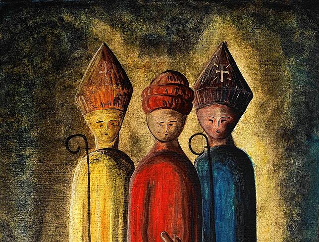 Das Bild von Wolfram Janzer zeigt die drei Hausherren Theopont, Senesius und Zeno.