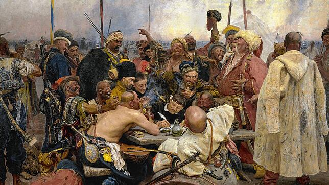 Ilja Repin: &bdquo;Die Saporoger Kosaken schreiben dem türkischen Sultan einen Brief&ldquo; (1891). Für ihren Kampfgeist wurden die ...