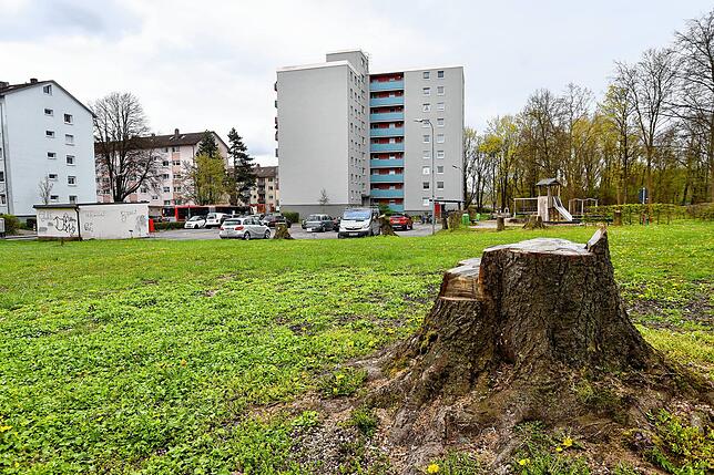 Früher war hier eine Grünfläche und Parkplätze.